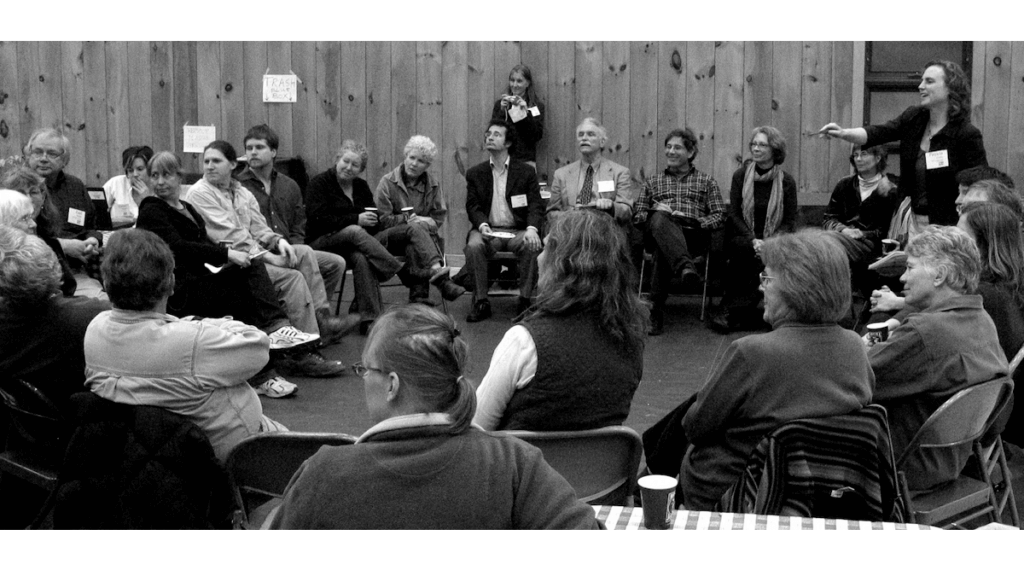 Working with both sides: A photograph of The Meeting for the Town/Community Center, Marlboro, VT. Photo by David Holzapfel. I'm the guy wearing a checked shirt.