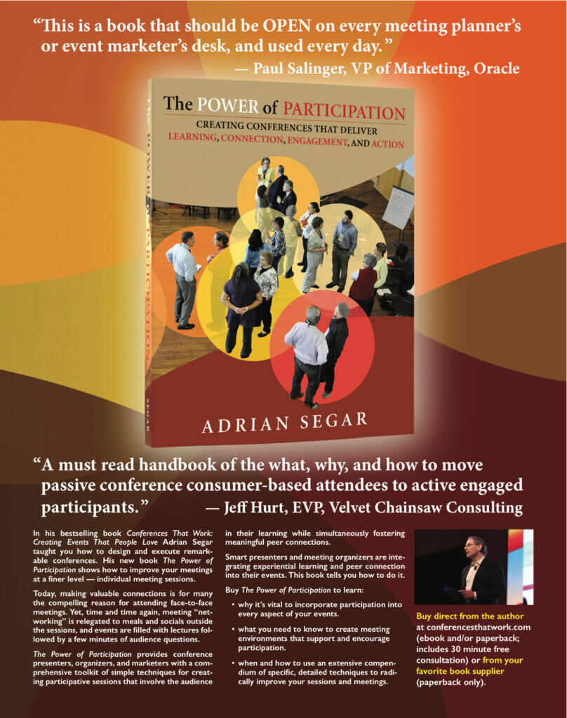 A print ad for Adrian Segar's book "The Power of Participation"